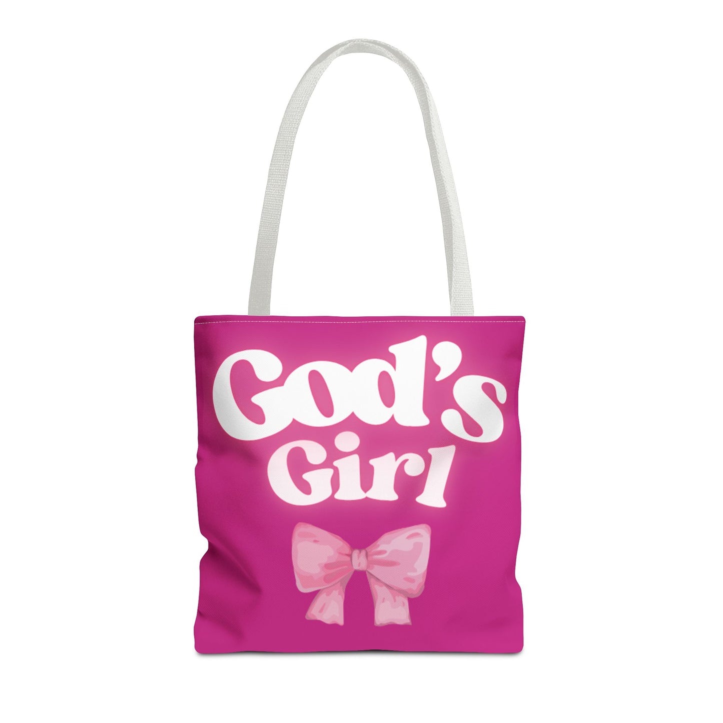 Cute Pink Tote Bag for God's Girl, Chic Shopper Bag, Inspirational Gift, Women’s Fashion Accessory, Beach Tote, Pink Bow Design