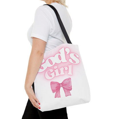 God's Girl Cute Pink Tote Bag, Chic Shopper Bag, Inspirational Gift, Women’s Fashion Accessory, Beach Tote, Pink Bow Design