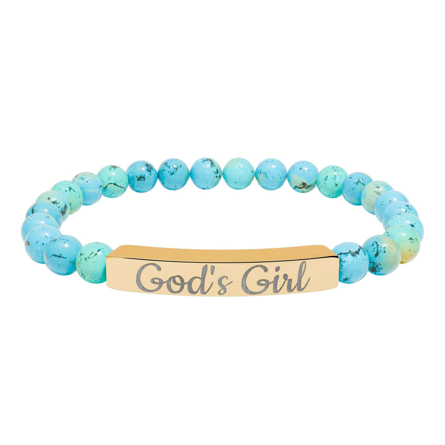 "God's Girl" - Engraved Natural Stone Stretch Bar Bracelet