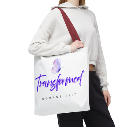 Transformed  Tote Bag - Inspirational Gift, AOP Design, Motivational Tote, Everyday Use, Romans 12:2