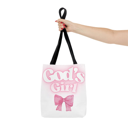 God's Girl Cute Pink Tote Bag, Chic Shopper Bag, Inspirational Gift, Women’s Fashion Accessory, Beach Tote, Pink Bow Design