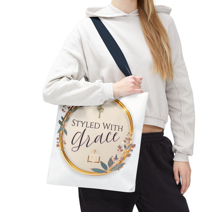 Styled With Grace | Elegant Faith-Inspired Tote Bag, Christian Gift, Inspirational Bag, Stylish Reusable Tote, Religious Accessories