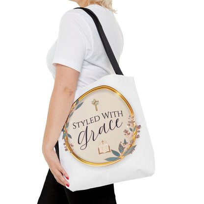 Styled With Grace | Elegant Faith-Inspired Tote Bag, Christian Gift, Inspirational Bag, Stylish Reusable Tote, Religious Accessories