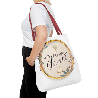 Styled With Grace | Elegant Faith-Inspired Tote Bag, Christian Gift, Inspirational Bag, Stylish Reusable Tote, Religious Accessories