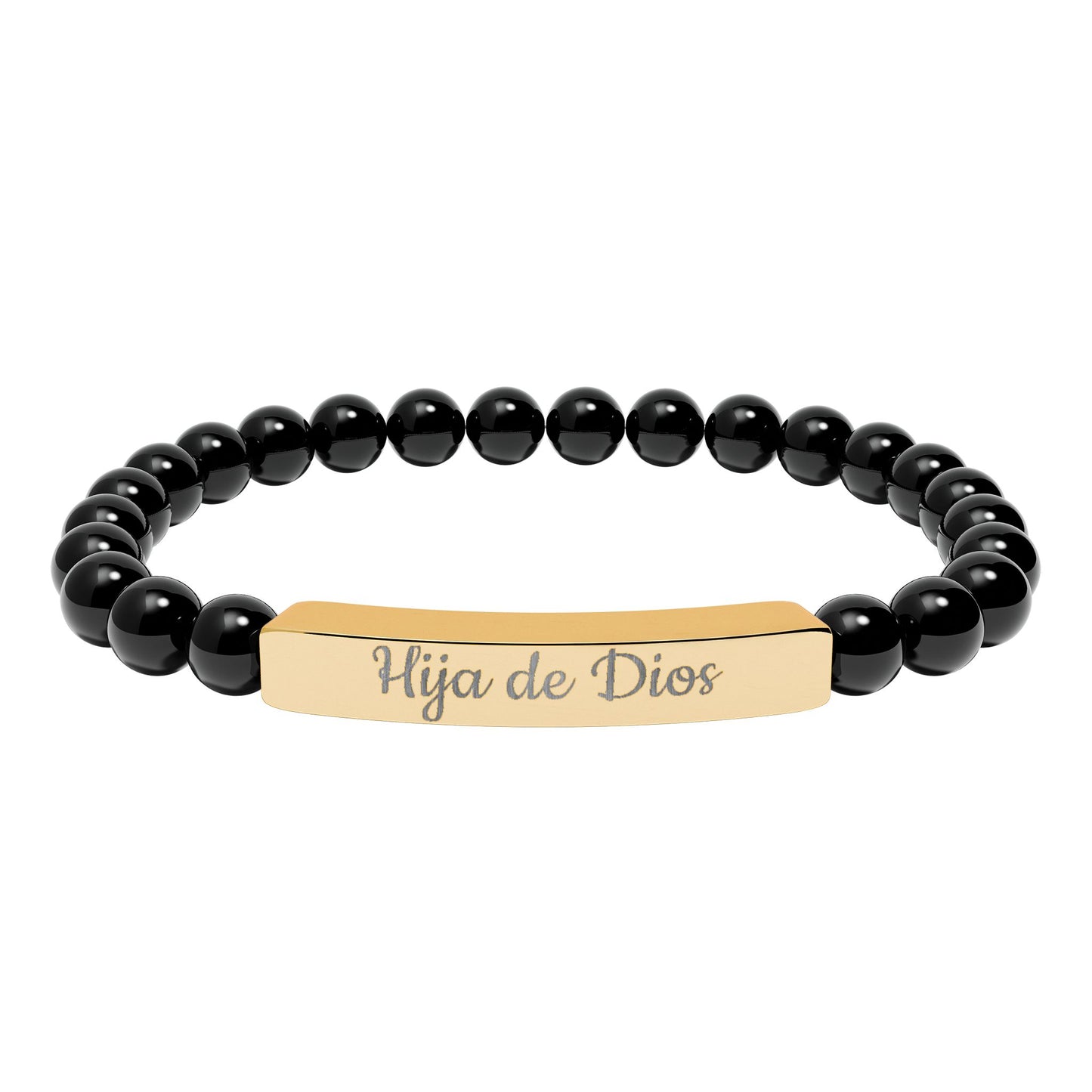 "Hija de Dios" Engraved Natural Stone Bar Bracelet — Personalized Stretch Beaded Bracelet