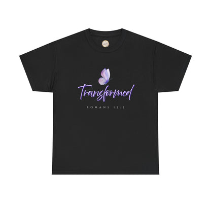 Transformed Unisex Heavy Cotton Tee - Inspirational Shirt, Motivational Gift, Christian Apparel, Everyday Wear, Butterfly Design