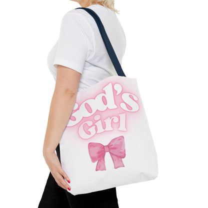 God's Girl Cute Pink Tote Bag, Chic Shopper Bag, Inspirational Gift, Women’s Fashion Accessory, Beach Tote, Pink Bow Design