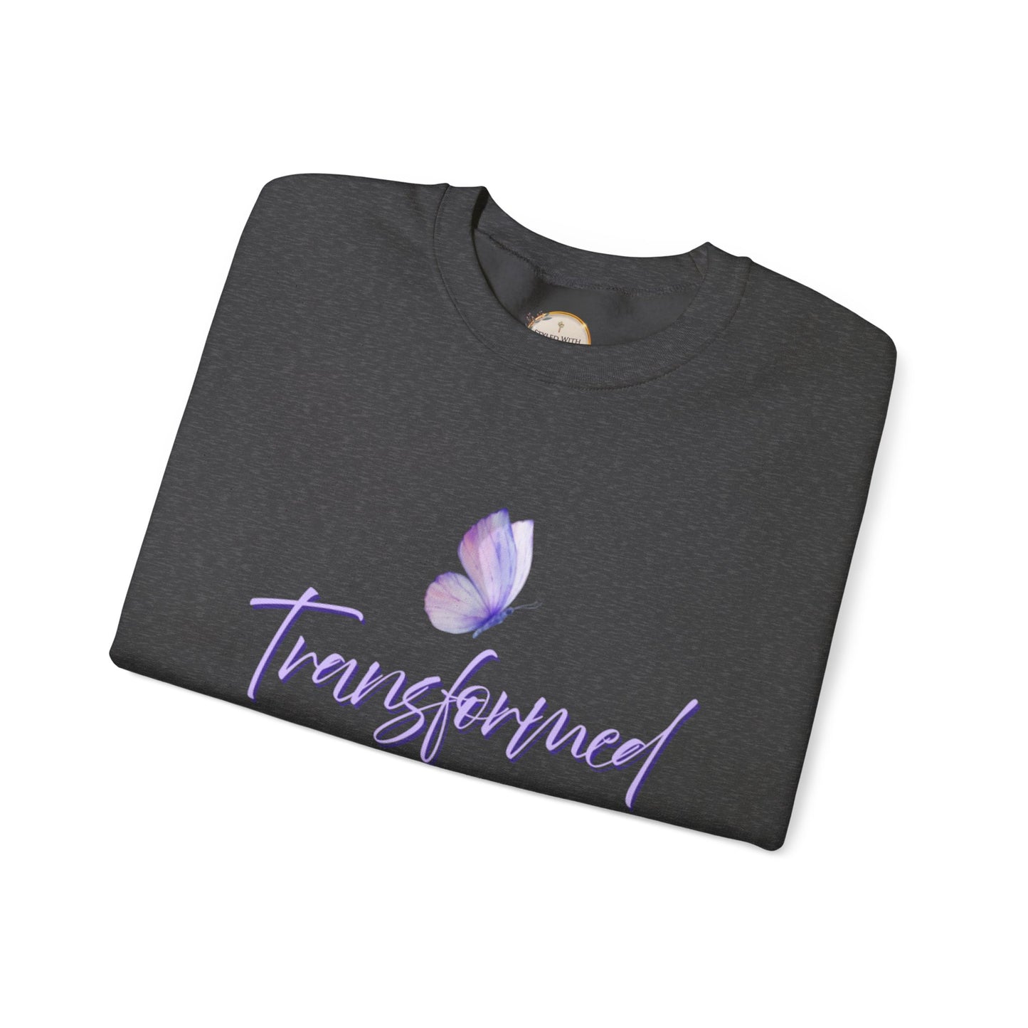 Transformed Butterfly Sweatshirt — Romans 12:2 Christian Crewneck
