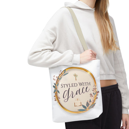 Styled With Grace | Elegant Faith-Inspired Tote Bag, Christian Gift, Inspirational Bag, Stylish Reusable Tote, Religious Accessories