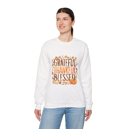 Grateful Thankful Blessed Sweatshirt — Thanksgiving Fall Crewneck
