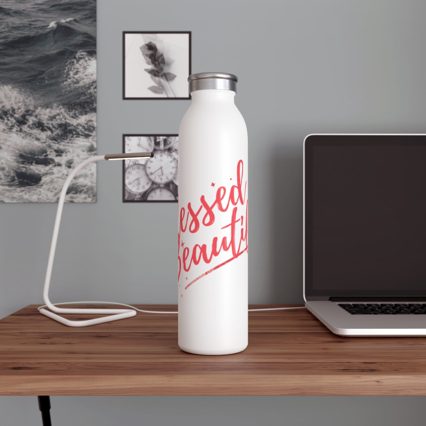Motivational Slim Water Bottle - Blessed & Beautiful
