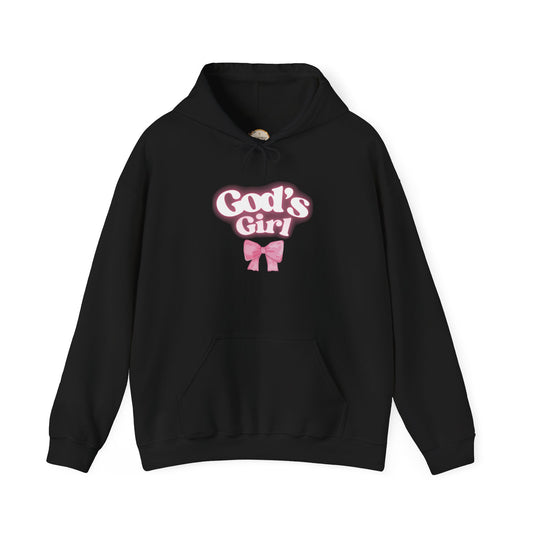 God's Girl Pink Bow Hoodie, Cute Christian Sweatshirt, Cozy Gift for Her, Inspirational Apparel, Faith-Based Clothing