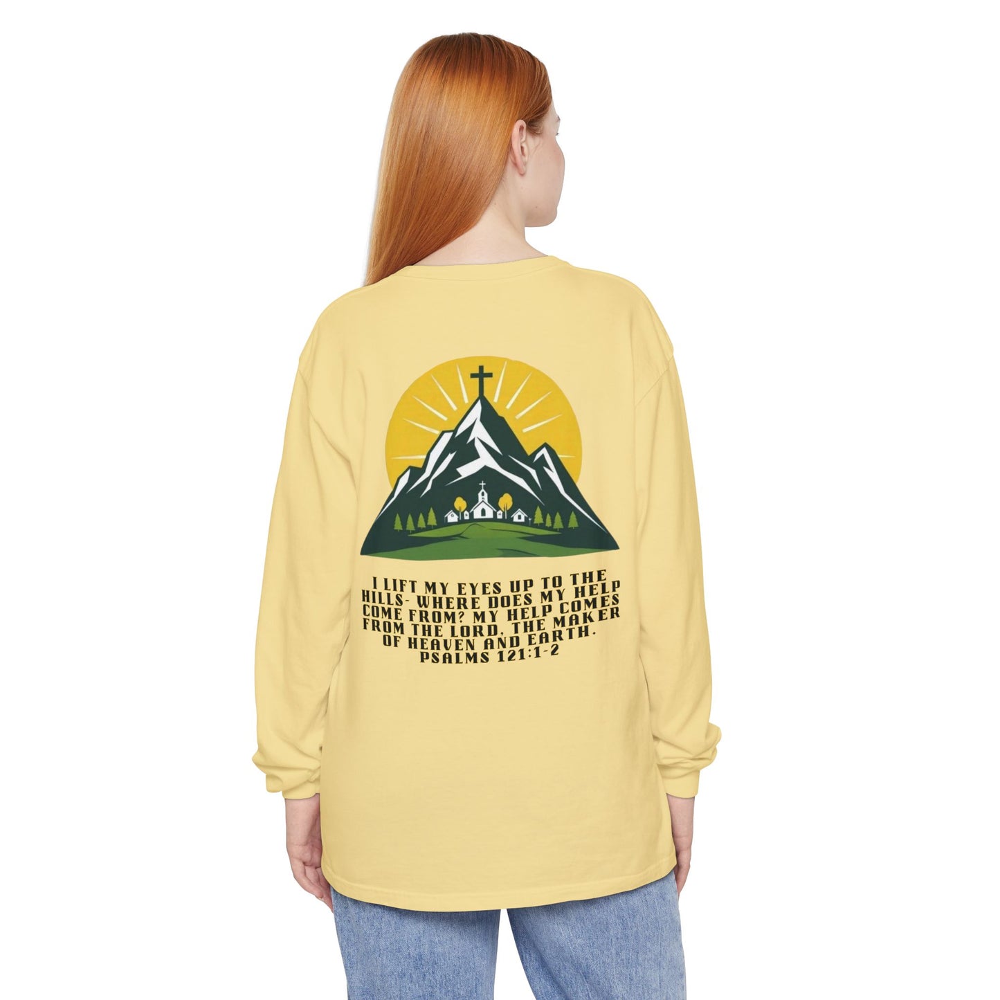 Psalms 121:1-2 Spiritual Long Sleeve T-Shirt, Christian Apparel, Faith-Based Gift, Outdoor Style, Inspirational Everyday Wear