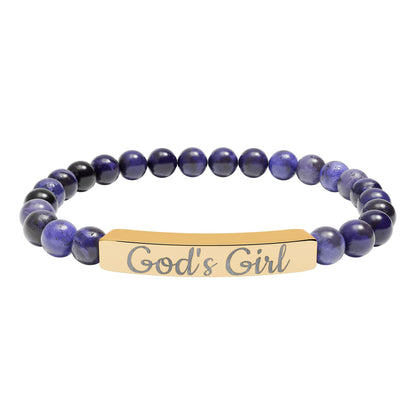 "God's Girl" - Engraved Natural Stone Stretch Bar Bracelet