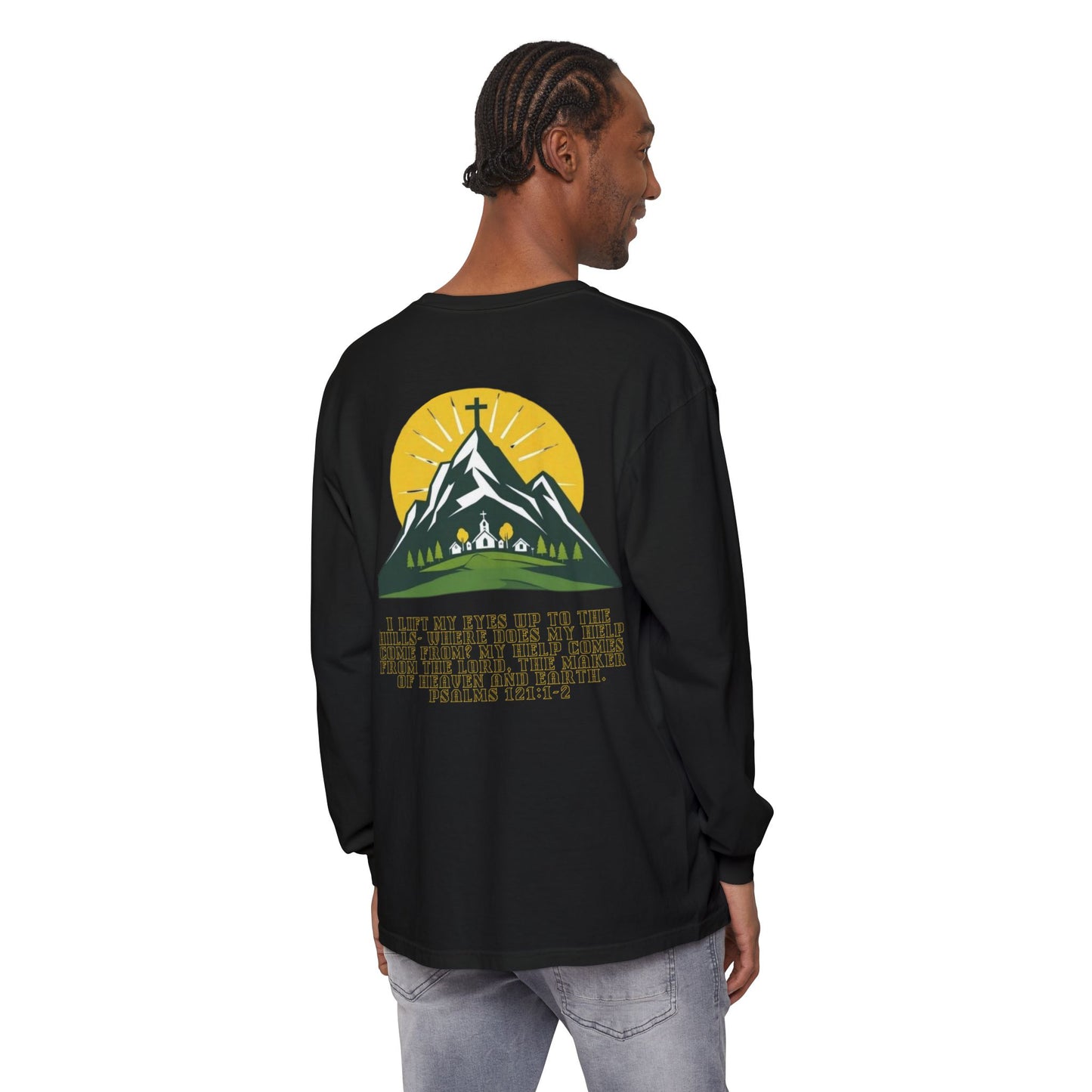 Psalms 121:1-2 Spiritual Long Sleeve T-Shirt, Christian Apparel, Faith-Based Gift, Outdoor Style, Inspirational Everyday Wear