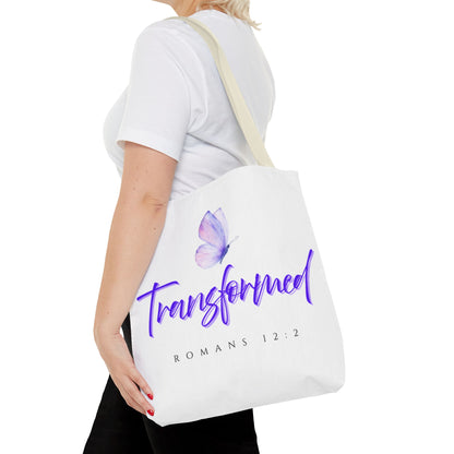 Transformed  Tote Bag - Inspirational Gift, AOP Design, Motivational Tote, Everyday Use, Romans 12:2