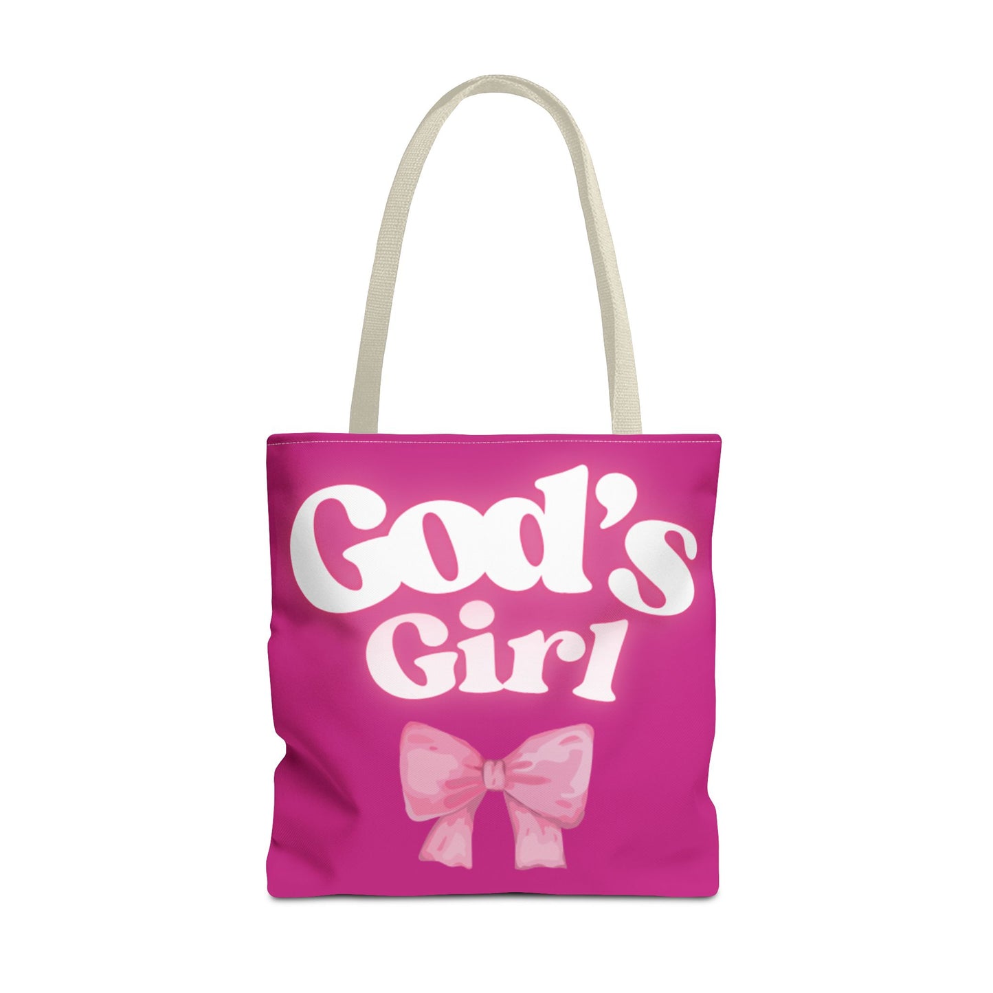 Cute Pink Tote Bag for God's Girl, Chic Shopper Bag, Inspirational Gift, Women’s Fashion Accessory, Beach Tote, Pink Bow Design