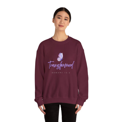Transformed Butterfly Sweatshirt — Romans 12:2 Christian Crewneck