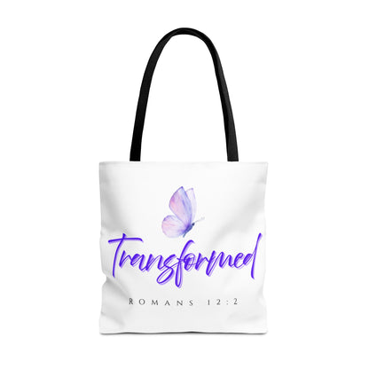 Transformed  Tote Bag - Inspirational Gift, AOP Design, Motivational Tote, Everyday Use, Romans 12:2