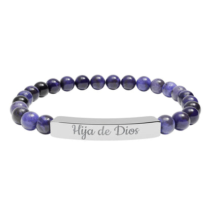 "Hija de Dios" Engraved Natural Stone Bar Bracelet — Personalized Stretch Beaded Bracelet