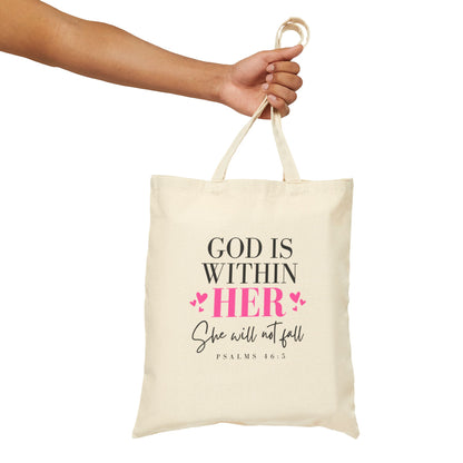 Inspiring Cotton Canvas Tote Bag - "God Is Within Her"