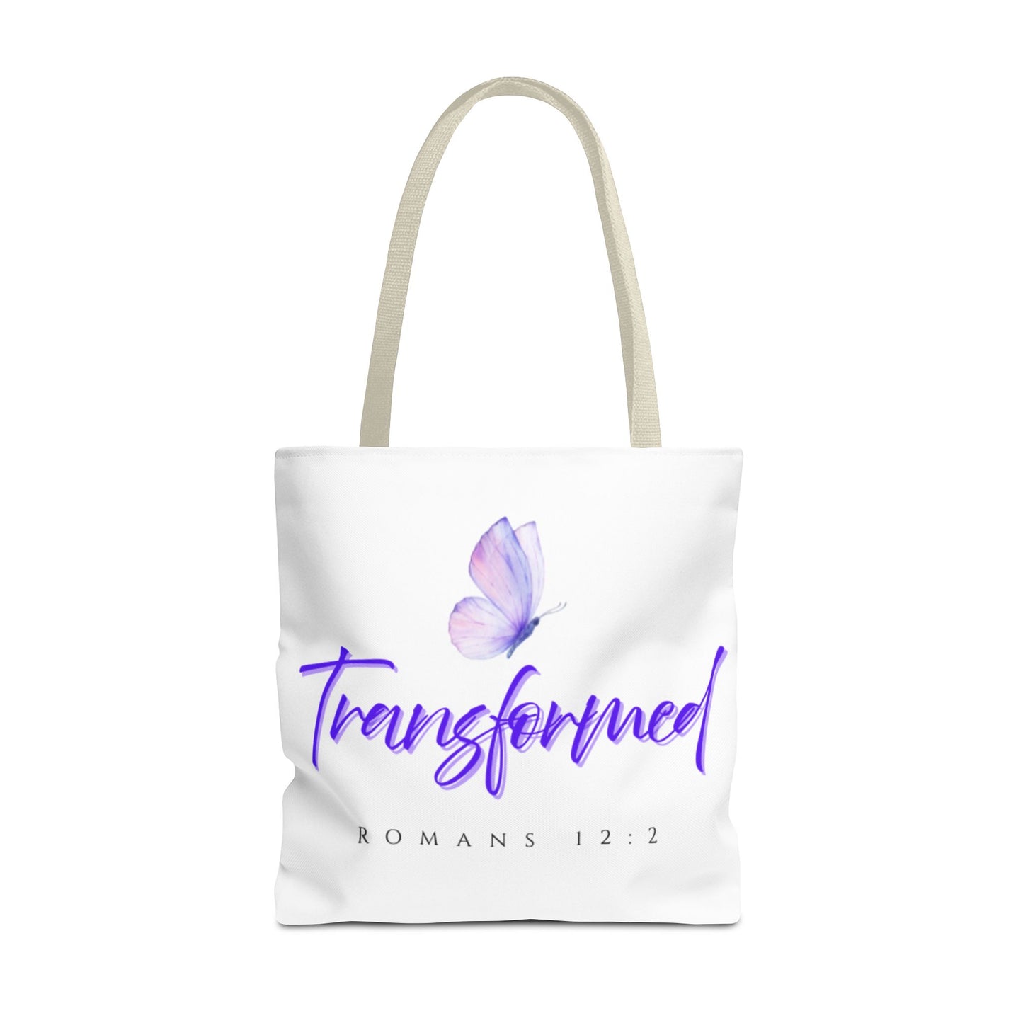 Transformed  Tote Bag - Inspirational Gift, AOP Design, Motivational Tote, Everyday Use, Romans 12:2