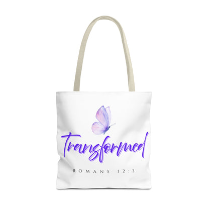 Transformed  Tote Bag - Inspirational Gift, AOP Design, Motivational Tote, Everyday Use, Romans 12:2