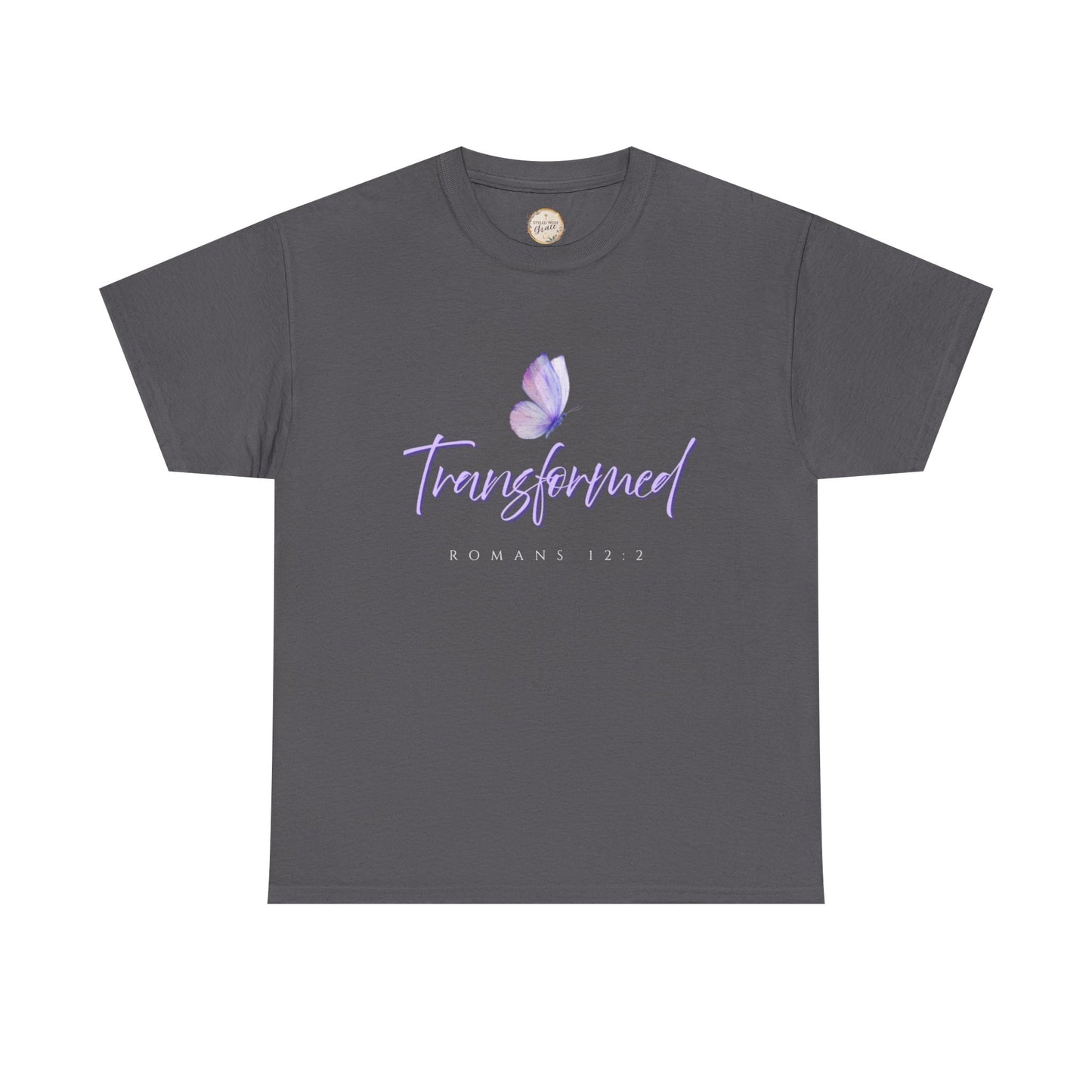 Transformed Unisex Heavy Cotton Tee - Inspirational Shirt, Motivational Gift, Christian Apparel, Everyday Wear, Butterfly Design