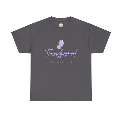 Transformed Unisex Heavy Cotton Tee - Inspirational Shirt, Motivational Gift, Christian Apparel, Everyday Wear, Butterfly Design