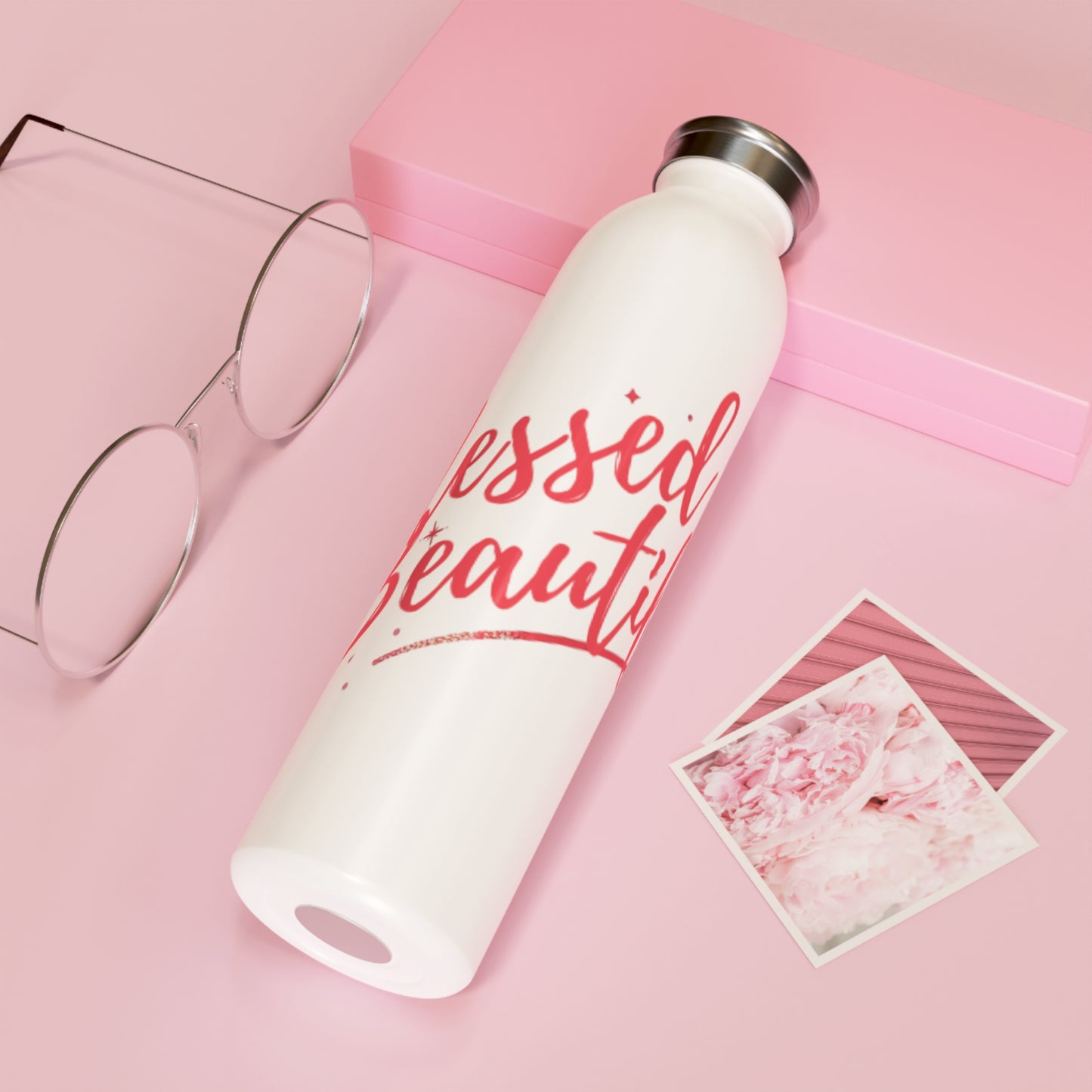 Motivational Slim Water Bottle - Blessed & Beautiful