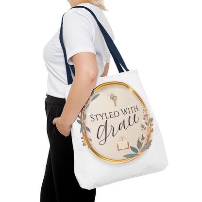 Styled With Grace | Elegant Faith-Inspired Tote Bag, Christian Gift, Inspirational Bag, Stylish Reusable Tote, Religious Accessories