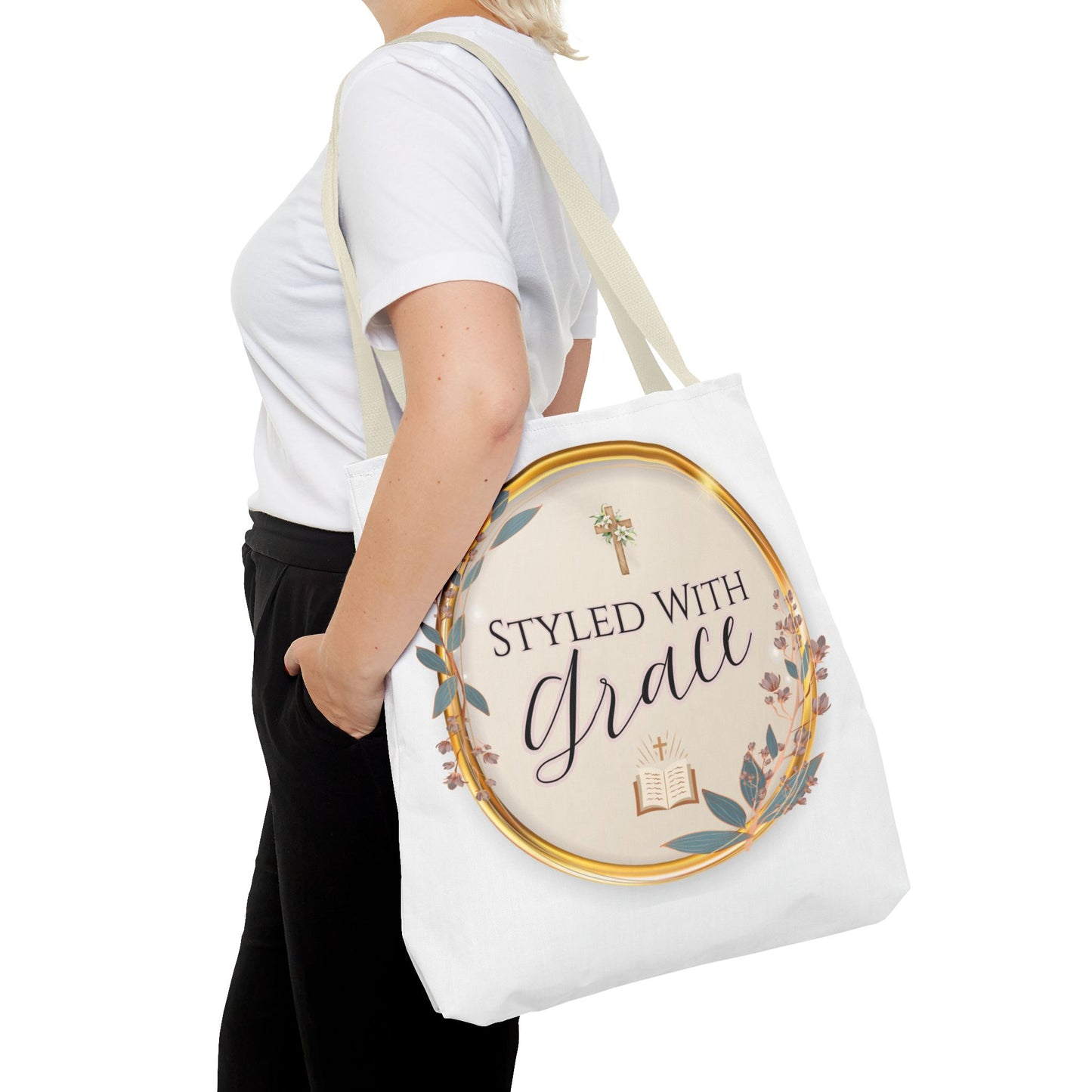 Styled With Grace | Elegant Faith-Inspired Tote Bag, Christian Gift, Inspirational Bag, Stylish Reusable Tote, Religious Accessories