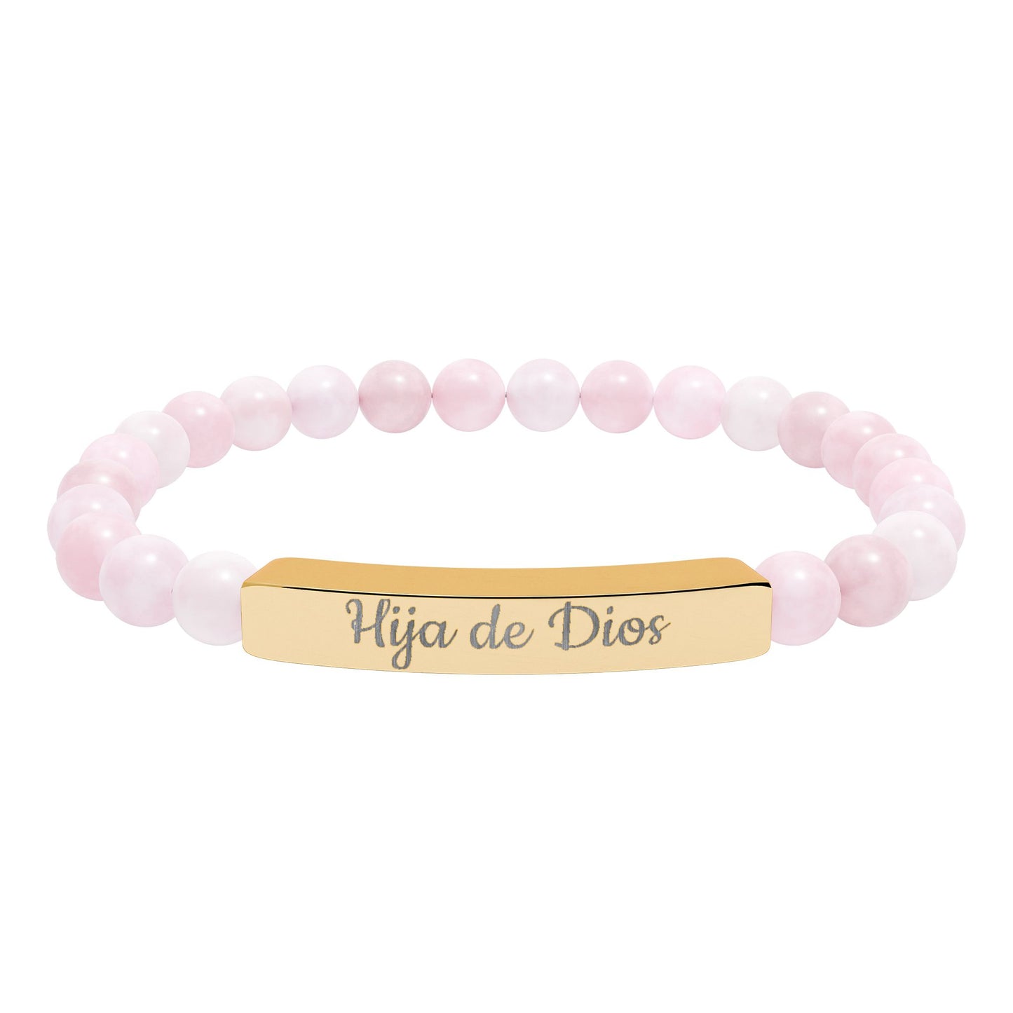 "Hija de Dios" Engraved Natural Stone Bar Bracelet — Personalized Stretch Beaded Bracelet