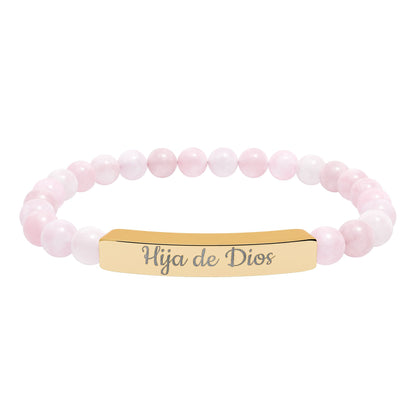 "Hija de Dios" Engraved Natural Stone Bar Bracelet — Personalized Stretch Beaded Bracelet
