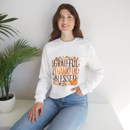 Grateful Thankful Blessed Sweatshirt — Thanksgiving Fall Crewneck