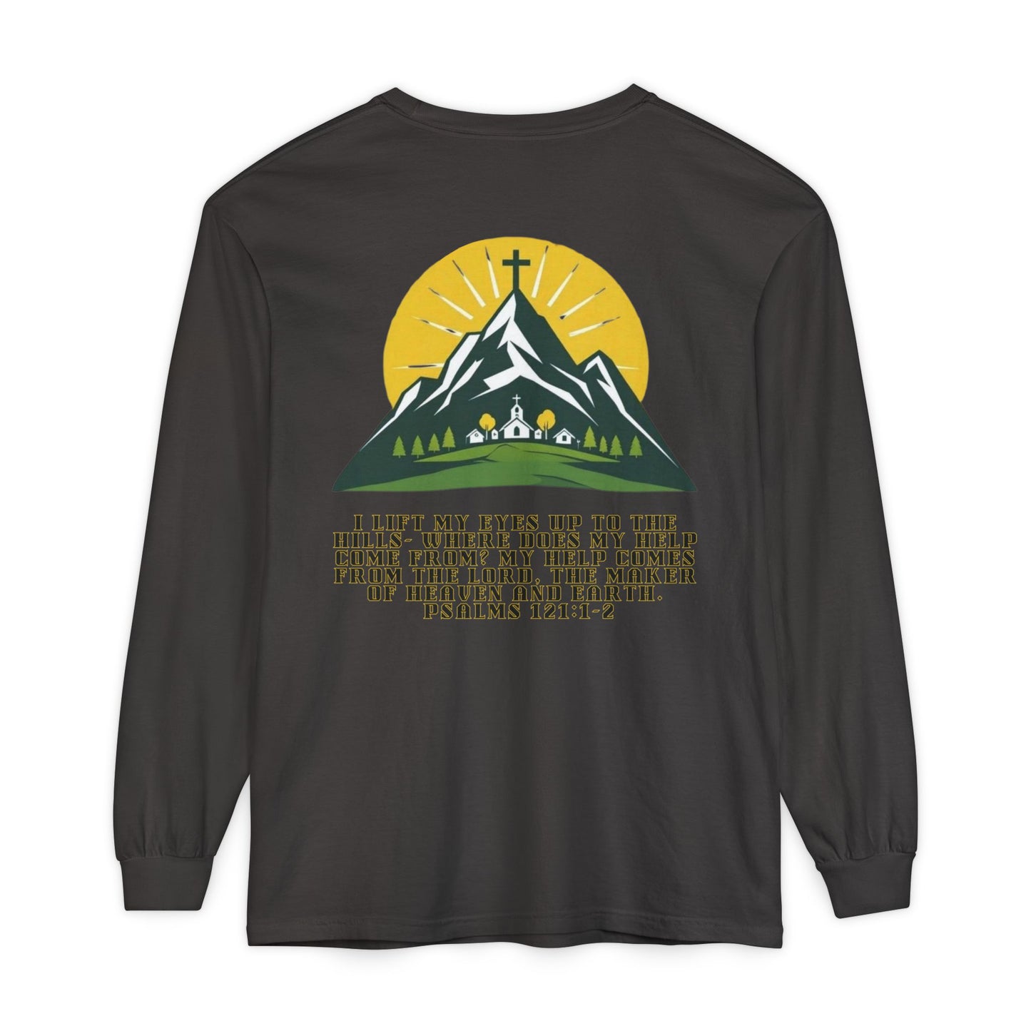 Psalms 121:1-2 Spiritual Long Sleeve T-Shirt, Christian Apparel, Faith-Based Gift, Outdoor Style, Inspirational Everyday Wear