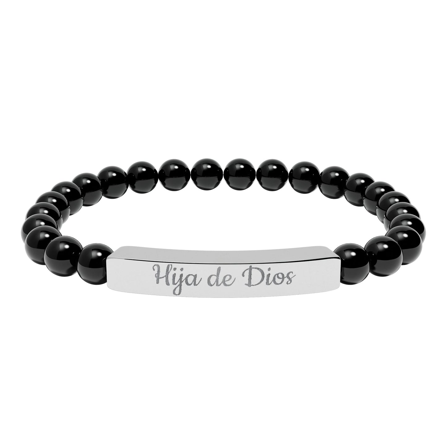 "Hija de Dios" Engraved Natural Stone Bar Bracelet — Personalized Stretch Beaded Bracelet