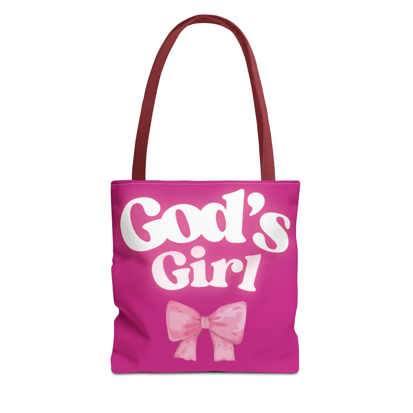 Cute Pink Tote Bag for God's Girl, Chic Shopper Bag, Inspirational Gift, Women’s Fashion Accessory, Beach Tote, Pink Bow Design