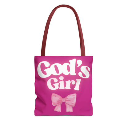 Cute Pink Tote Bag for God's Girl, Chic Shopper Bag, Inspirational Gift, Women’s Fashion Accessory, Beach Tote, Pink Bow Design