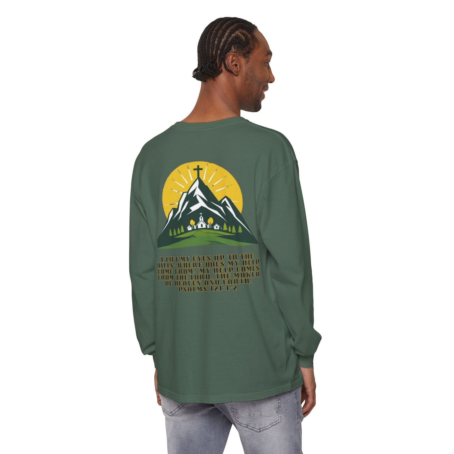 Psalms 121:1-2 Spiritual Long Sleeve T-Shirt, Christian Apparel, Faith-Based Gift, Outdoor Style, Inspirational Everyday Wear