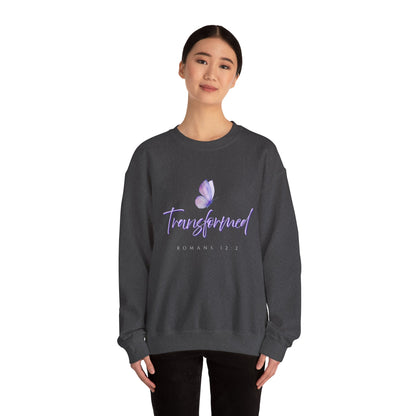 Transformed Butterfly Sweatshirt — Romans 12:2 Christian Crewneck