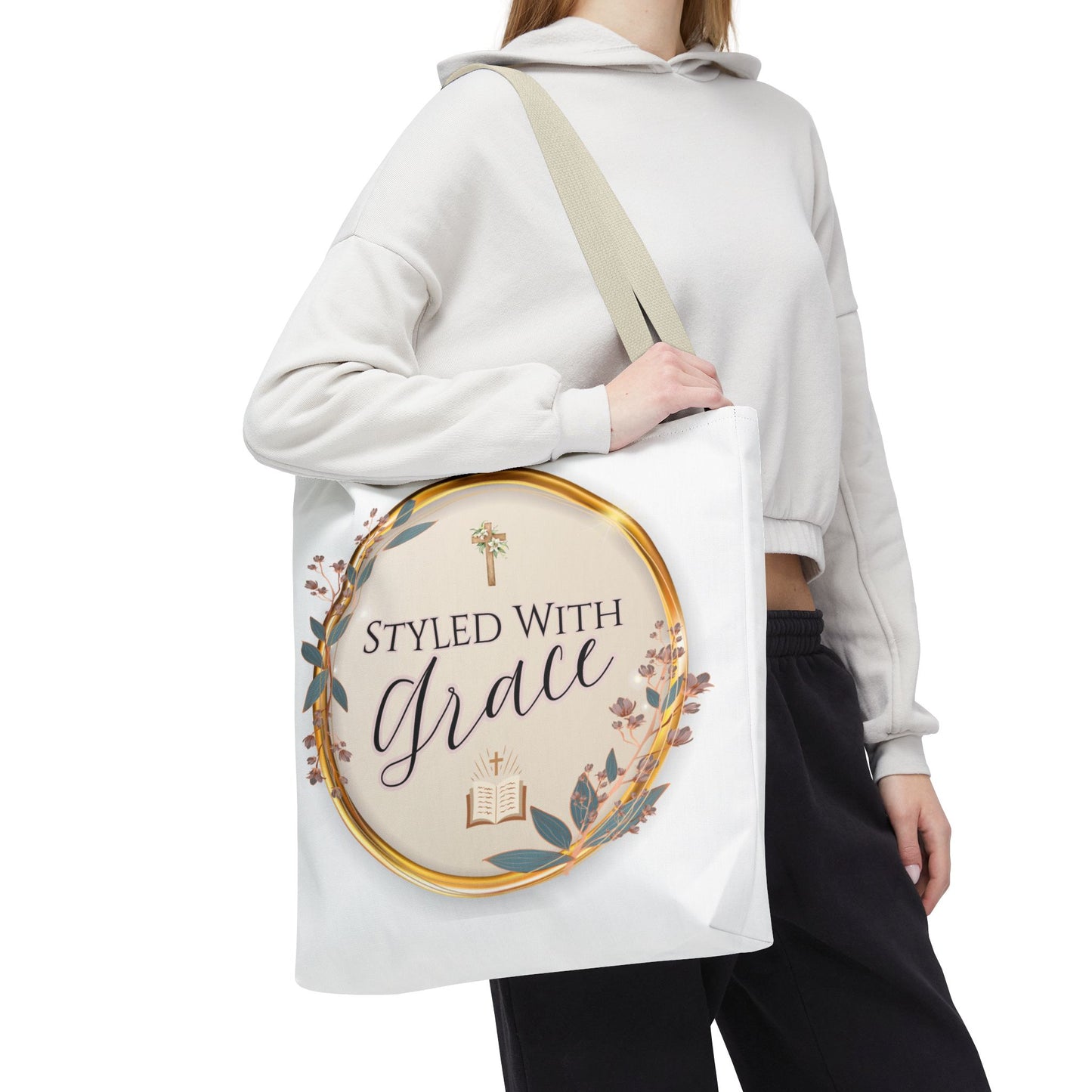 Styled With Grace | Elegant Faith-Inspired Tote Bag, Christian Gift, Inspirational Bag, Stylish Reusable Tote, Religious Accessories