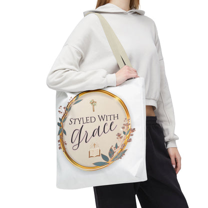 Styled With Grace | Elegant Faith-Inspired Tote Bag, Christian Gift, Inspirational Bag, Stylish Reusable Tote, Religious Accessories