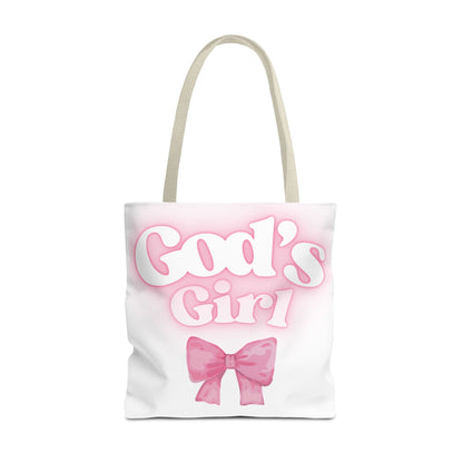 God's Girl Cute Pink Tote Bag, Chic Shopper Bag, Inspirational Gift, Women’s Fashion Accessory, Beach Tote, Pink Bow Design