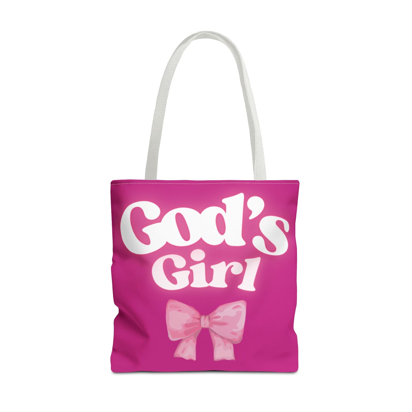 Cute Pink Tote Bag for God's Girl, Chic Shopper Bag, Inspirational Gift, Women’s Fashion Accessory, Beach Tote, Pink Bow Design
