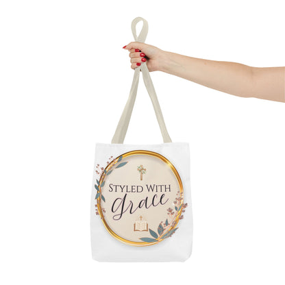 Styled With Grace | Elegant Faith-Inspired Tote Bag, Christian Gift, Inspirational Bag, Stylish Reusable Tote, Religious Accessories