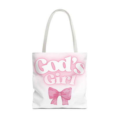 God's Girl Cute Pink Tote Bag, Chic Shopper Bag, Inspirational Gift, Women’s Fashion Accessory, Beach Tote, Pink Bow Design