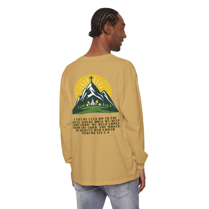 Psalms 121:1-2 Spiritual Long Sleeve T-Shirt, Christian Apparel, Faith-Based Gift, Outdoor Style, Inspirational Everyday Wear
