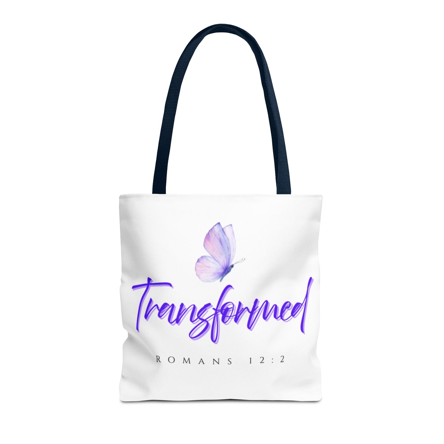 Transformed  Tote Bag - Inspirational Gift, AOP Design, Motivational Tote, Everyday Use, Romans 12:2
