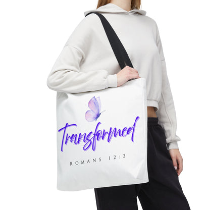 Transformed  Tote Bag - Inspirational Gift, AOP Design, Motivational Tote, Everyday Use, Romans 12:2